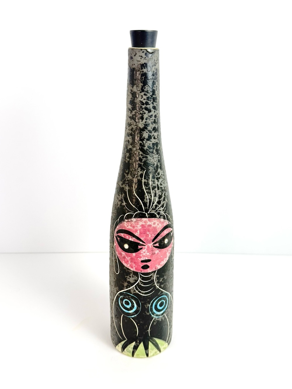 Vintage Lilli of California MCM Tumble Up Tribal Woman Bottle W/rubber Stopper